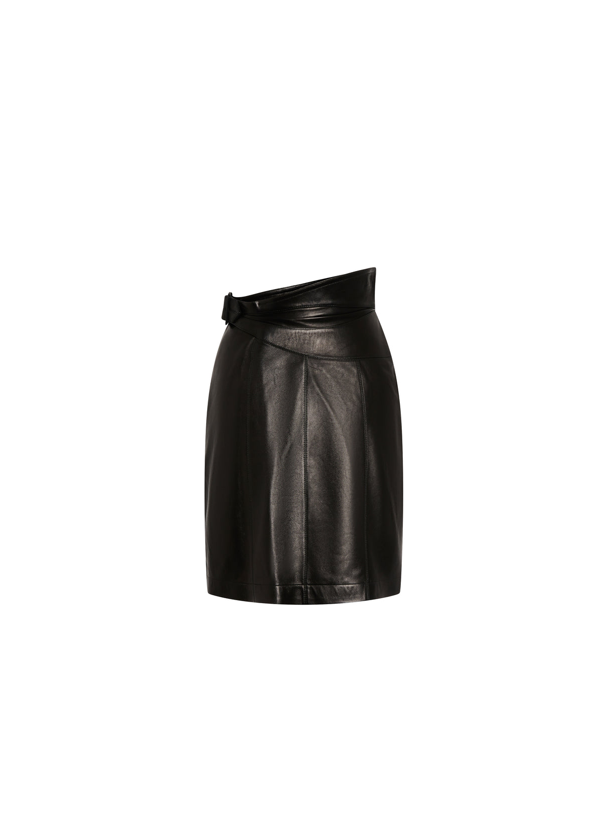 Jupe drapée en cuir - Noir