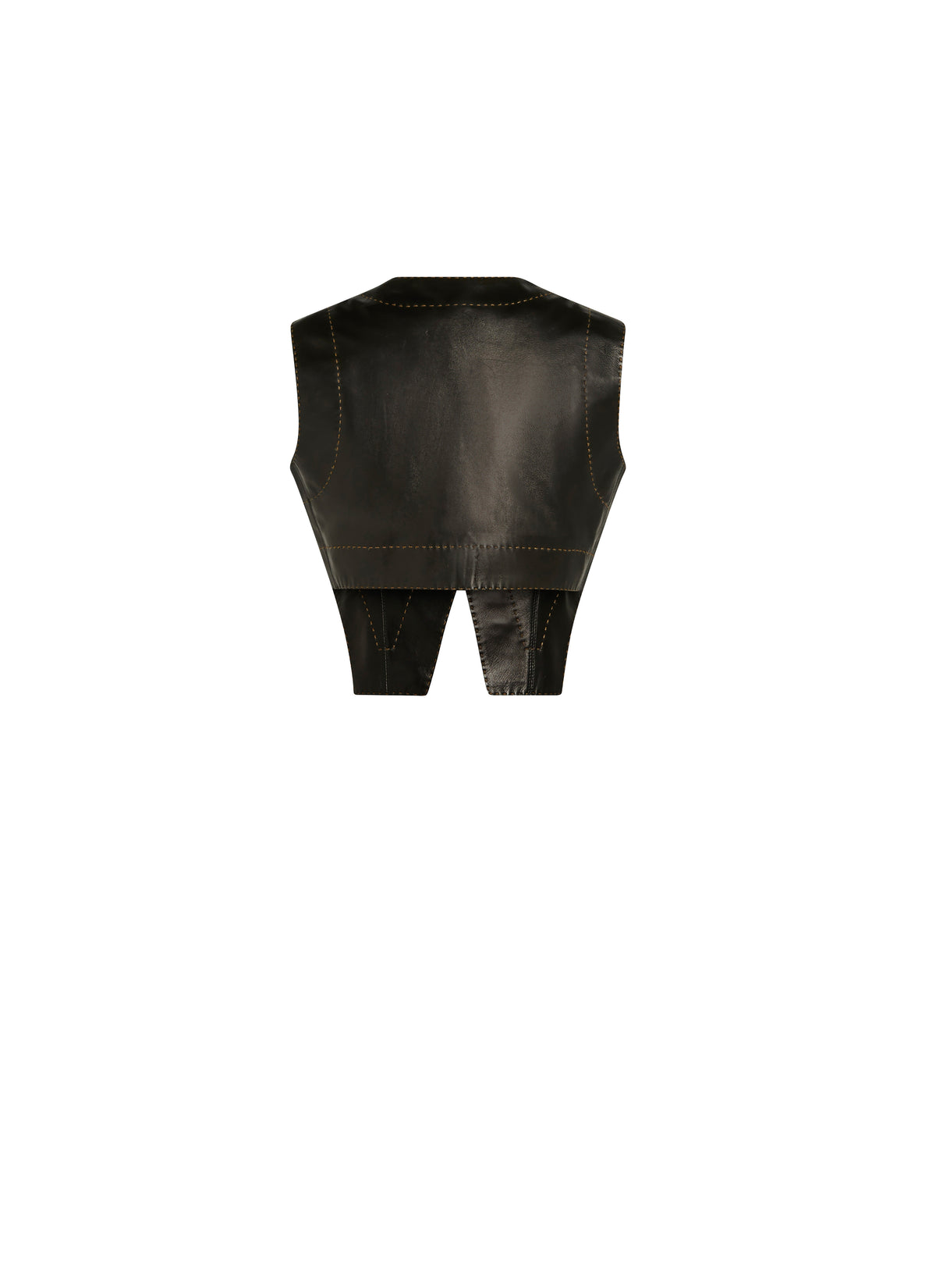 Gilet à surpiqûres contrastées en cuir - Noir