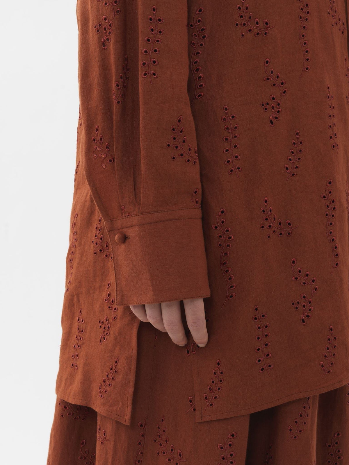 OK PORTE_Chemise longue Patricia Chloé x Eres en lin - Red Ochre