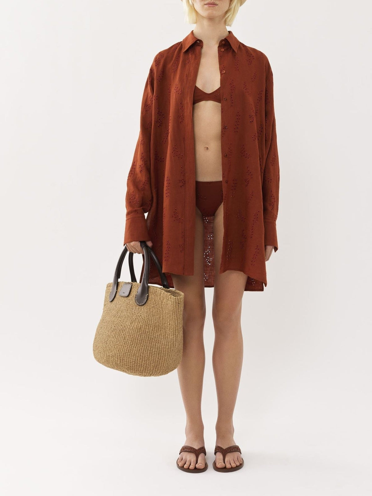 OK PORTE_Chemise longue Patricia Chloé x Eres en lin - Red Ochre