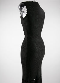 Robe longue sans manches imprimée avec détails ajourés - Noir