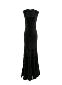 Robe longue sans manches imprimée avec détails ajourés - Noir