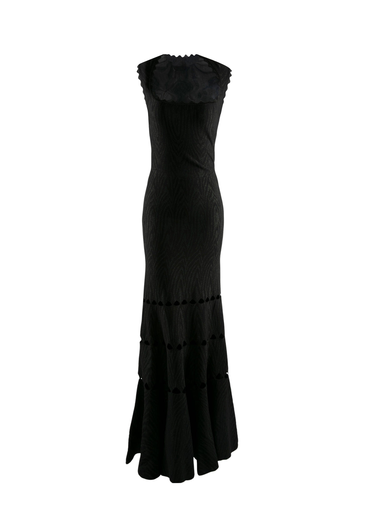Robe longue sans manches imprimée avec détails ajourés - Noir