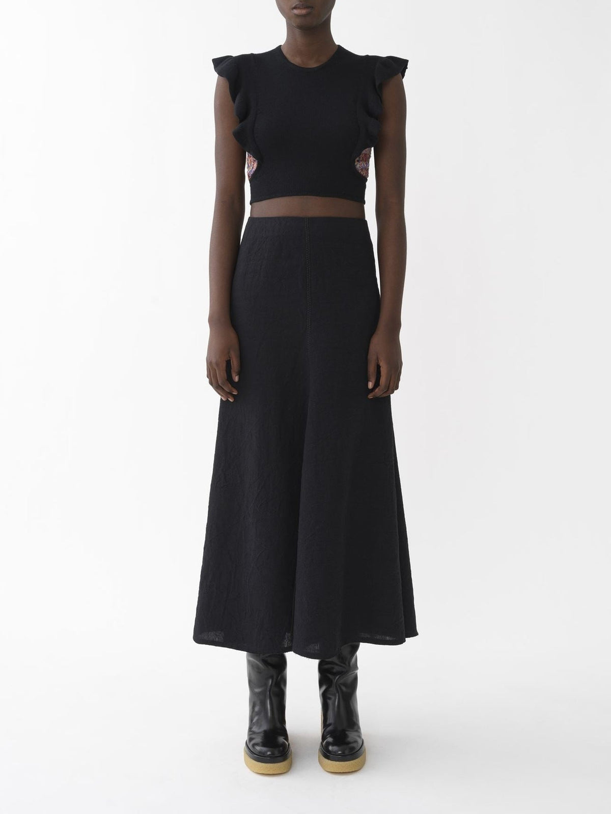 OK PORTE_Jupe taille haute en lin - Black