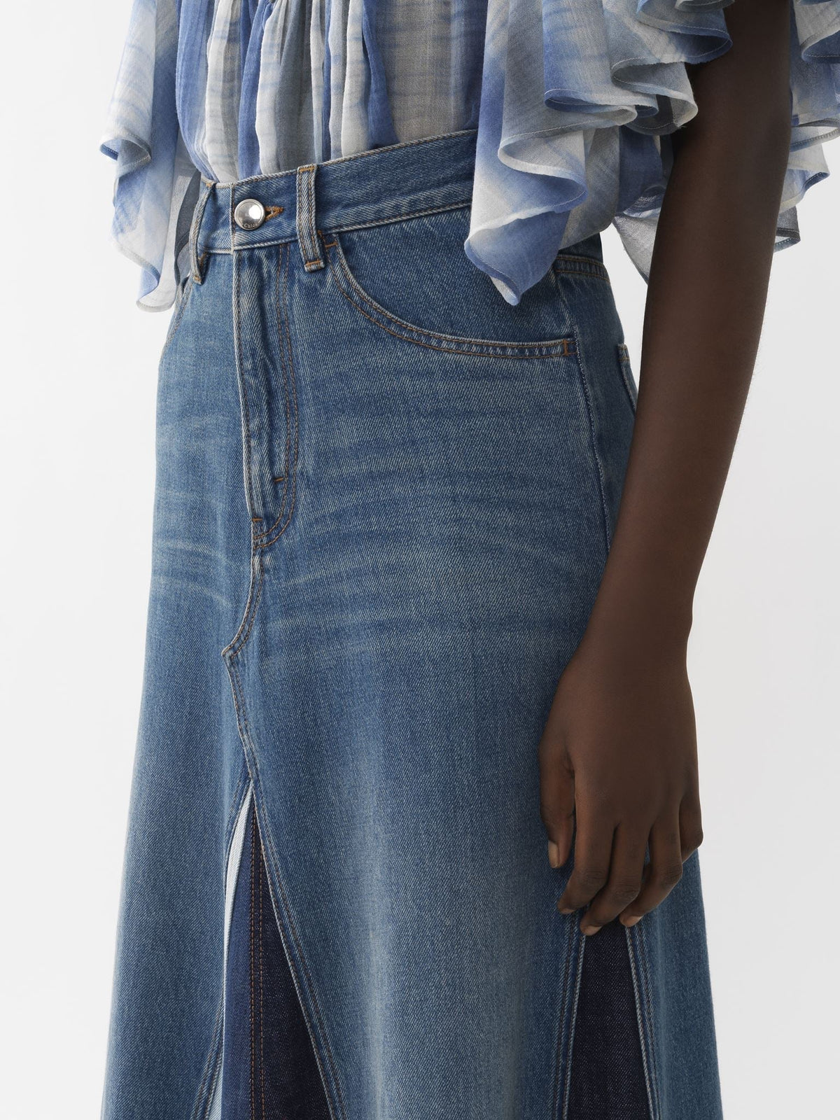 OK PORTE_Jupe longue évasée denim biologique - Multicolor Blue