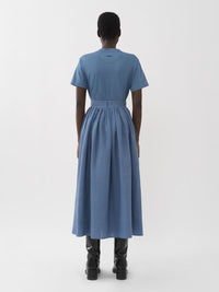 OK PORTE_Jupe mi-longue fluide en lin - Pure Blue
