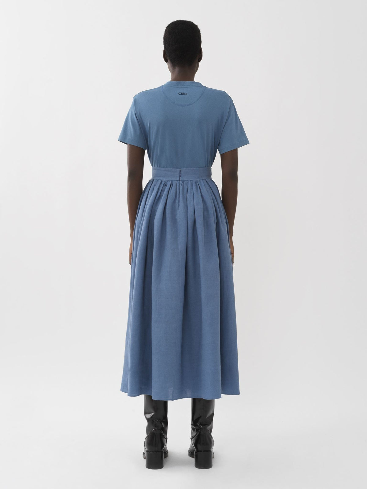 OK PORTE_Jupe mi-longue fluide en lin - Pure Blue