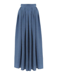 OK PORTE_Jupe mi-longue fluide en lin - Pure Blue