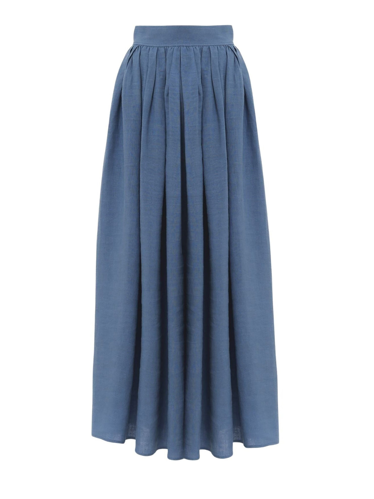 OK PORTE_Jupe mi-longue fluide en lin - Pure Blue