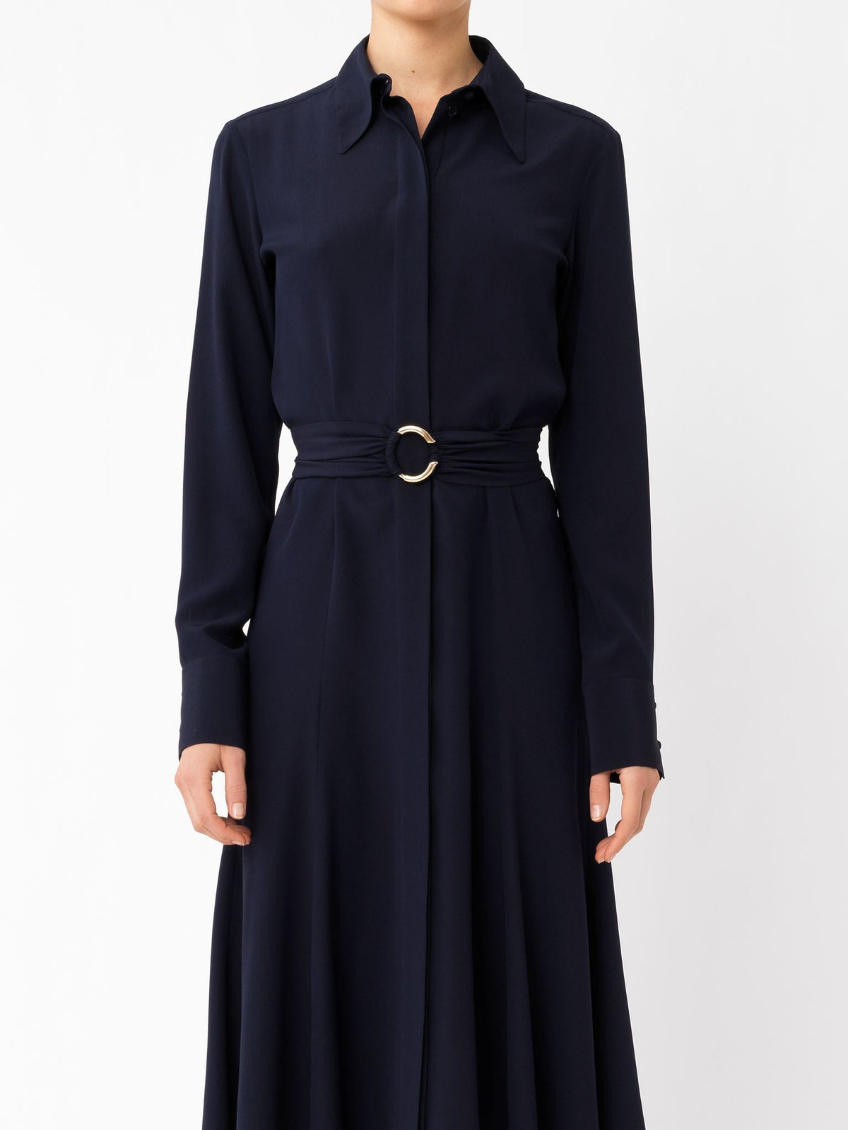 OK PORTE_Robe chemise en soie - Iconic Navy