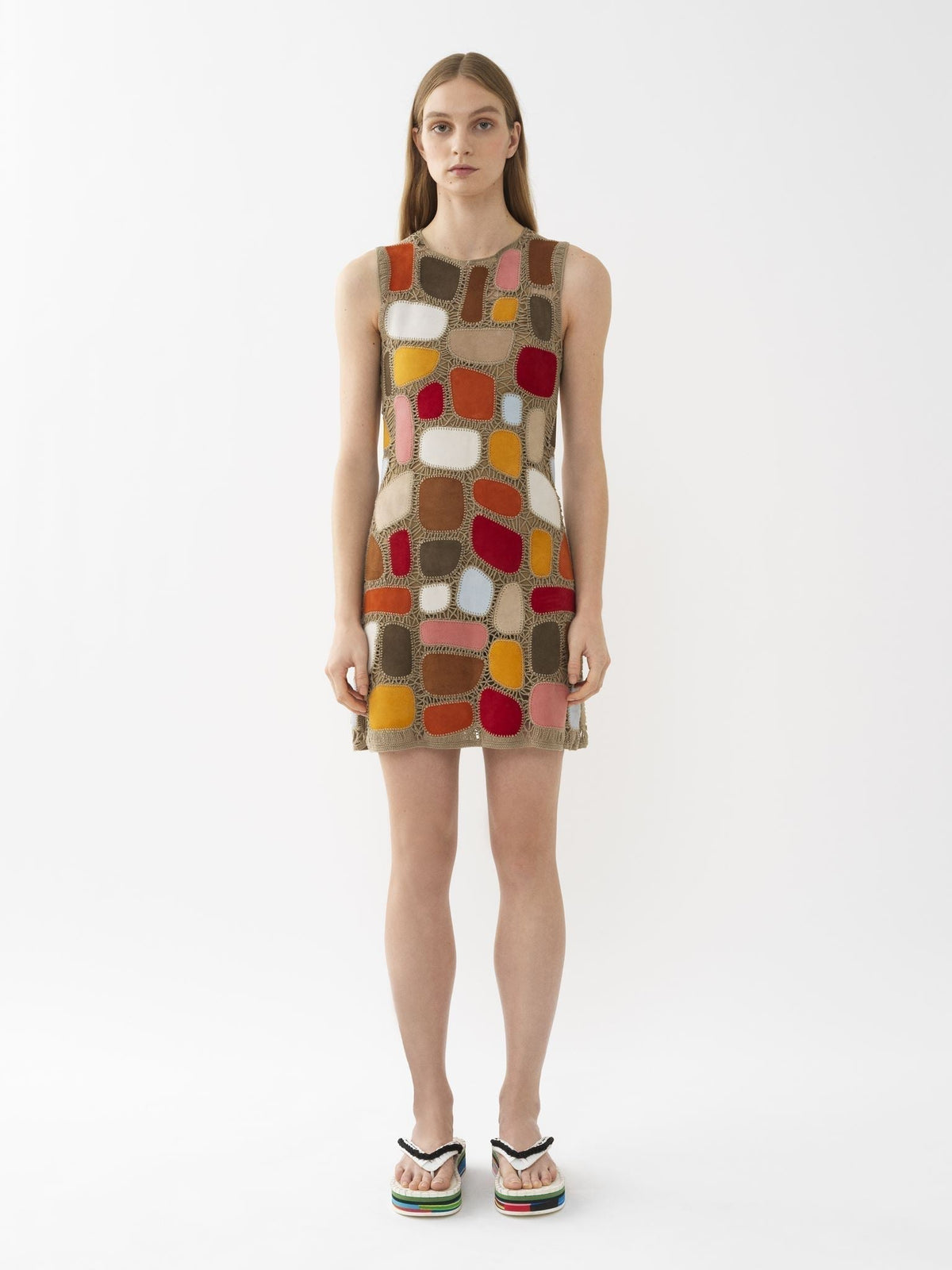 OK PORTE_Mini robe trapèze en cuir - Multicolor