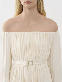 OK PORTE_Robe épaules nues en soie - Seedpearl Beige