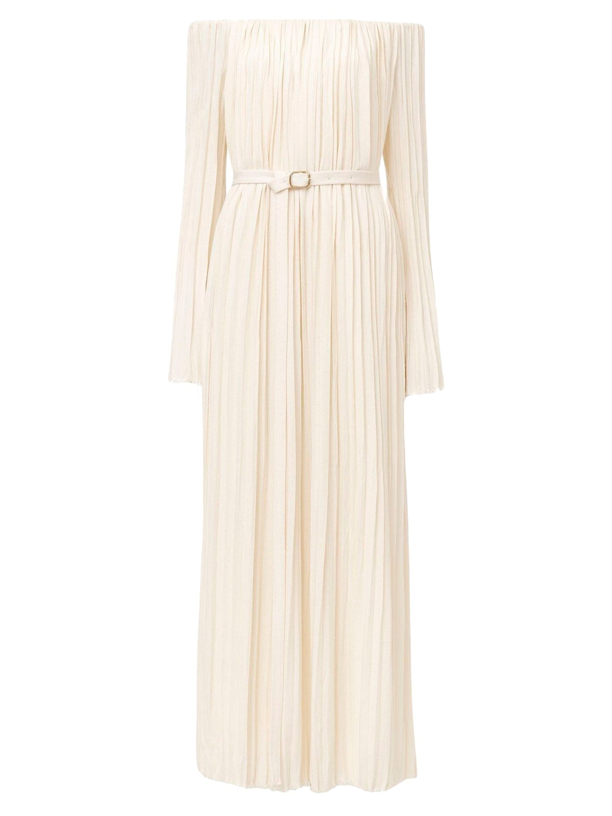 OK PORTE_Robe épaules nues en soie - Seedpearl Beige