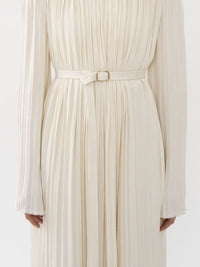 OK PORTE_Robe épaules nues en soie - Seedpearl Beige