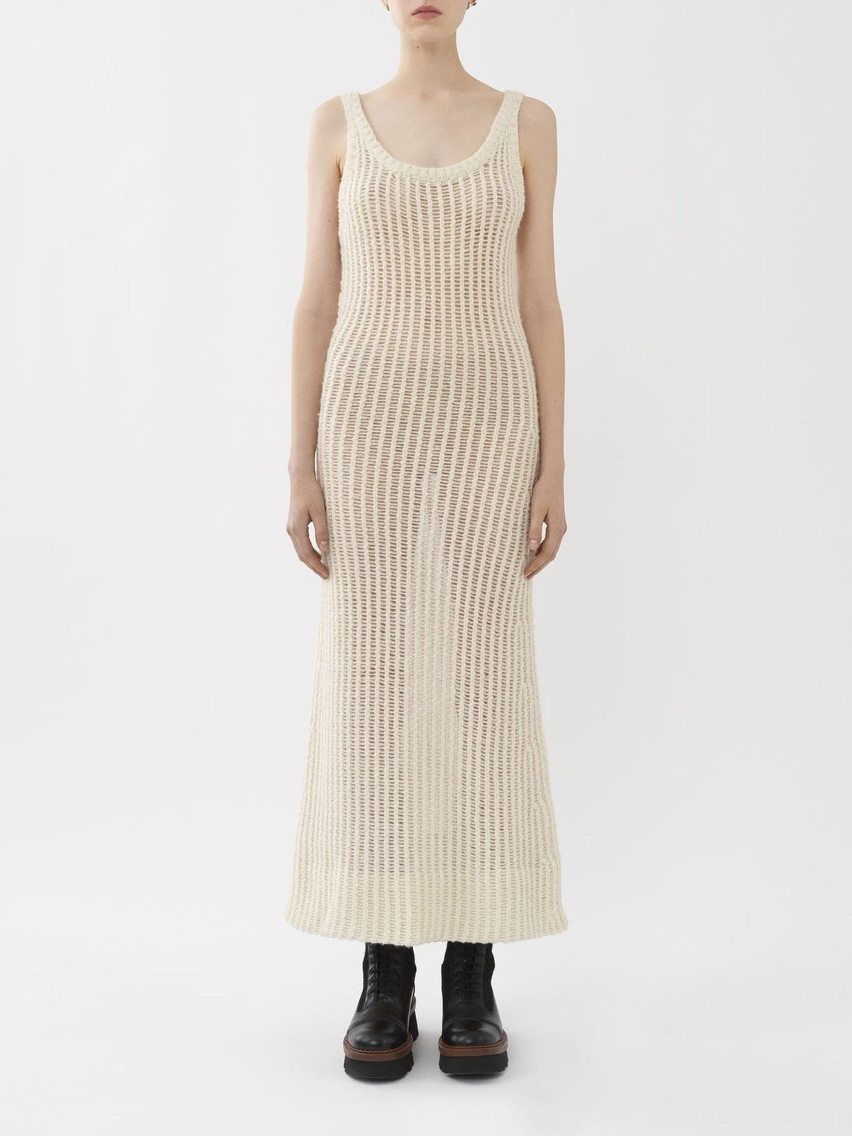 OK PORTE_Robe longue sans manches en laine - White Powder
