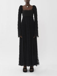 OK PORTE_Robe maxi empire en soie - Black