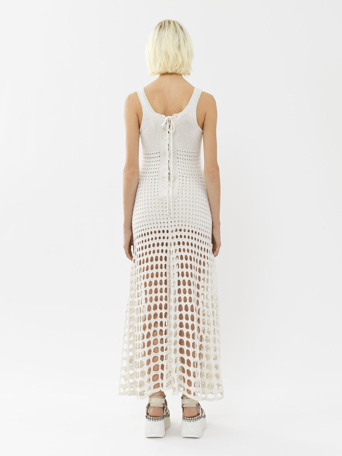 OK PORTE_Robe maxi sans manches en soie - White