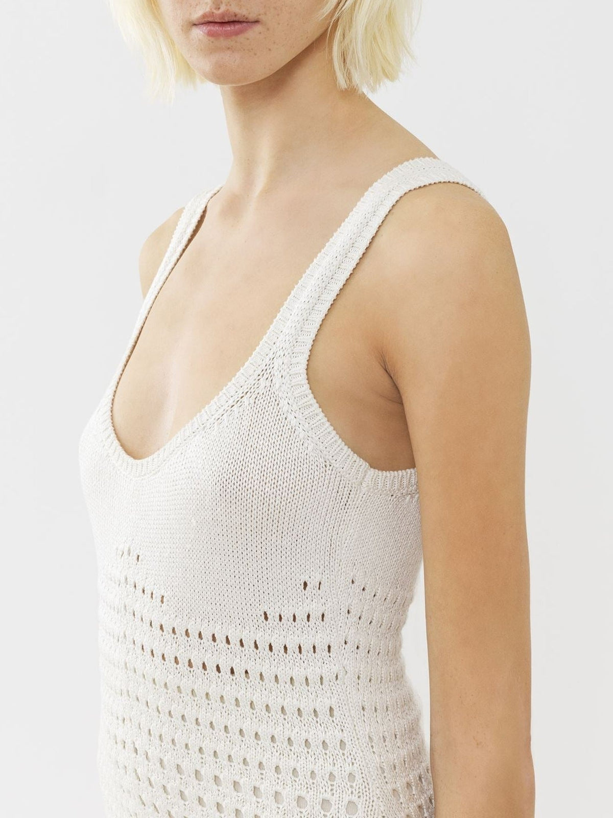 OK PORTE_Robe maxi sans manches en soie - White