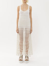OK PORTE_Robe maxi sans manches en soie - White