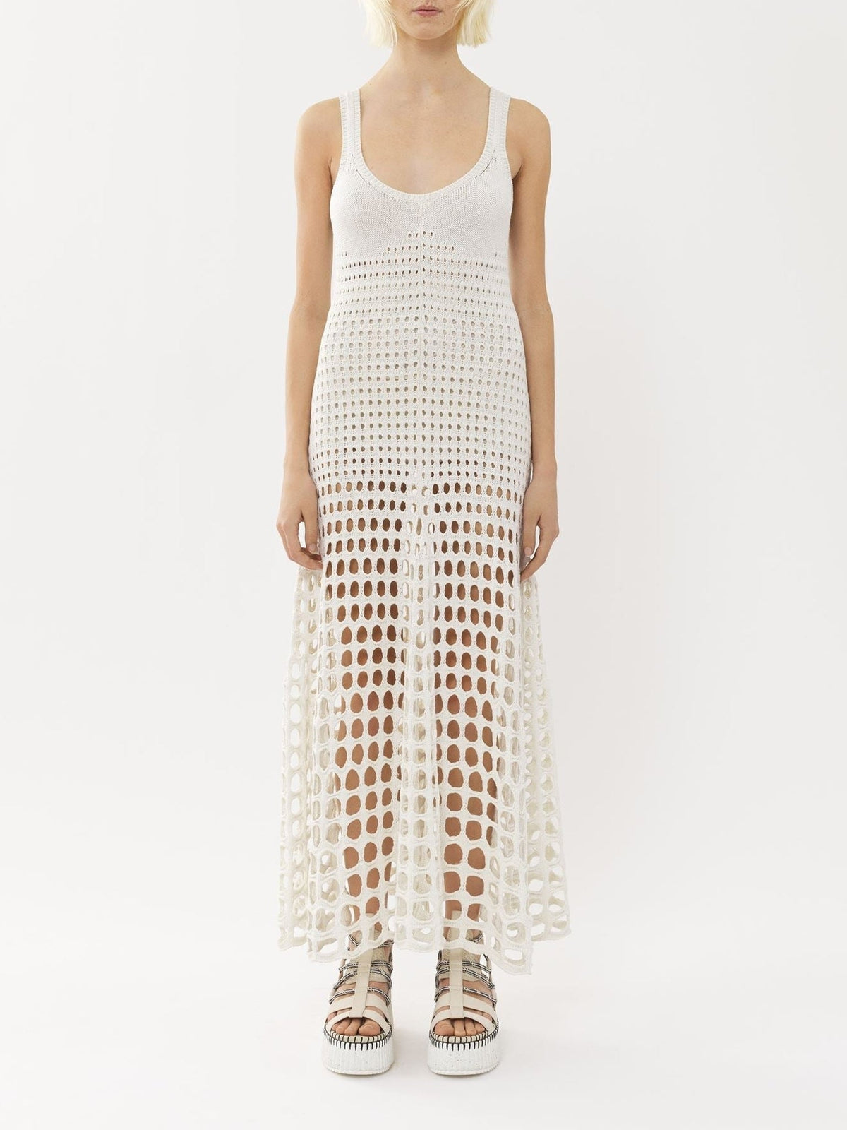 OK PORTE_Robe maxi sans manches en soie - White