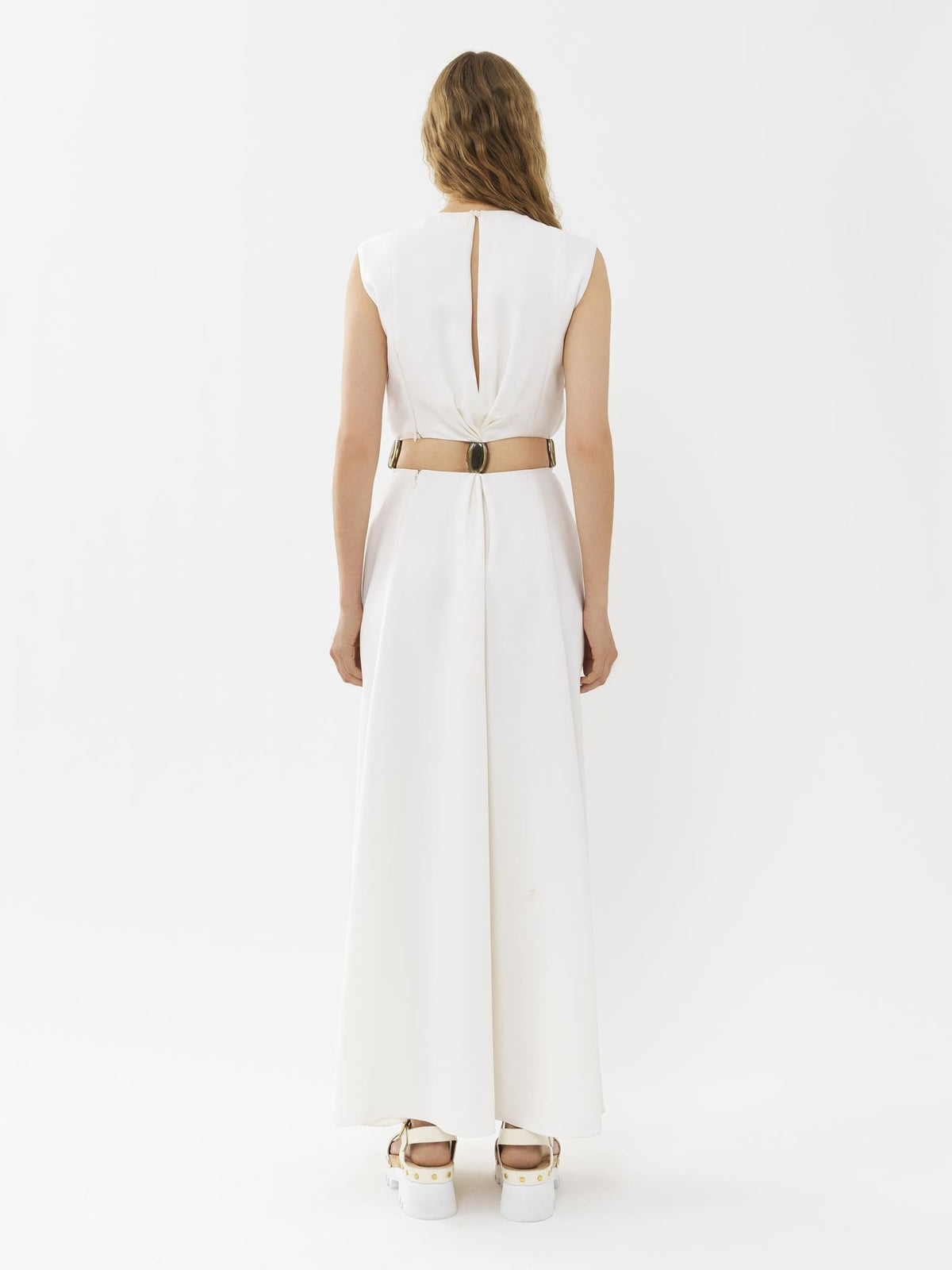 OK PORTE_Robe longue sans manches en soie - White
