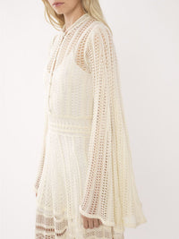 OK PORTE_Robe longue évasée à col boutonné en lin - Iconic Milk