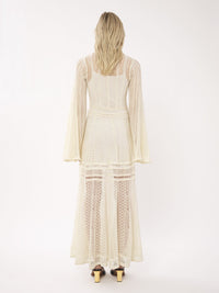 OK PORTE_Robe longue évasée à col boutonné en lin - Iconic Milk