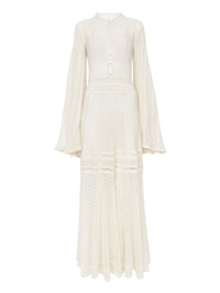 OK PORTE_Robe longue évasée à col boutonné en lin - Iconic Milk