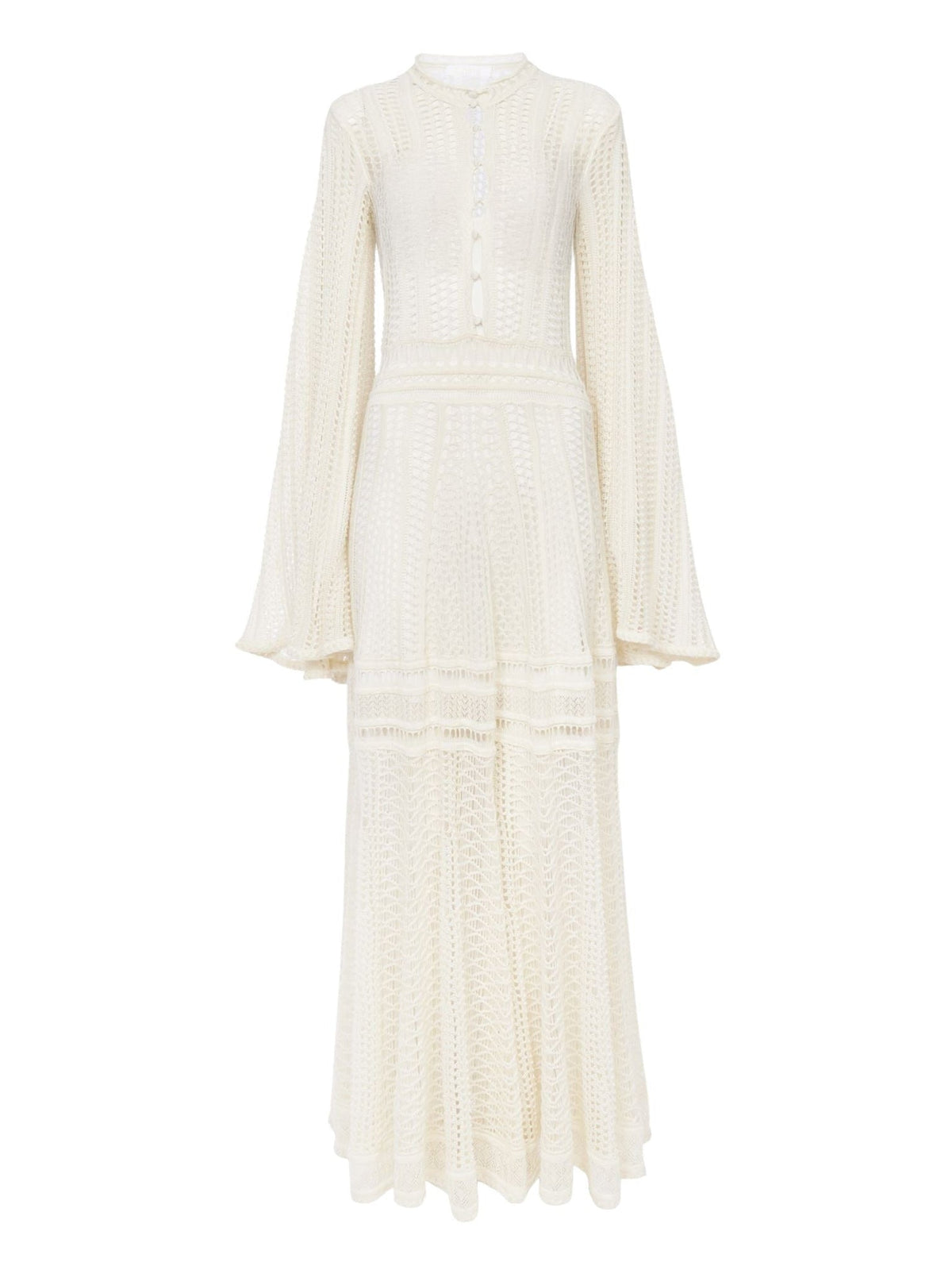 OK PORTE_Robe longue évasée à col boutonné en lin - Iconic Milk