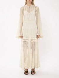 OK PORTE_Robe longue évasée à col boutonné en lin - Iconic Milk