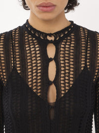 OK PORTE_Robe courte évasée à col boutonné en lin - Black