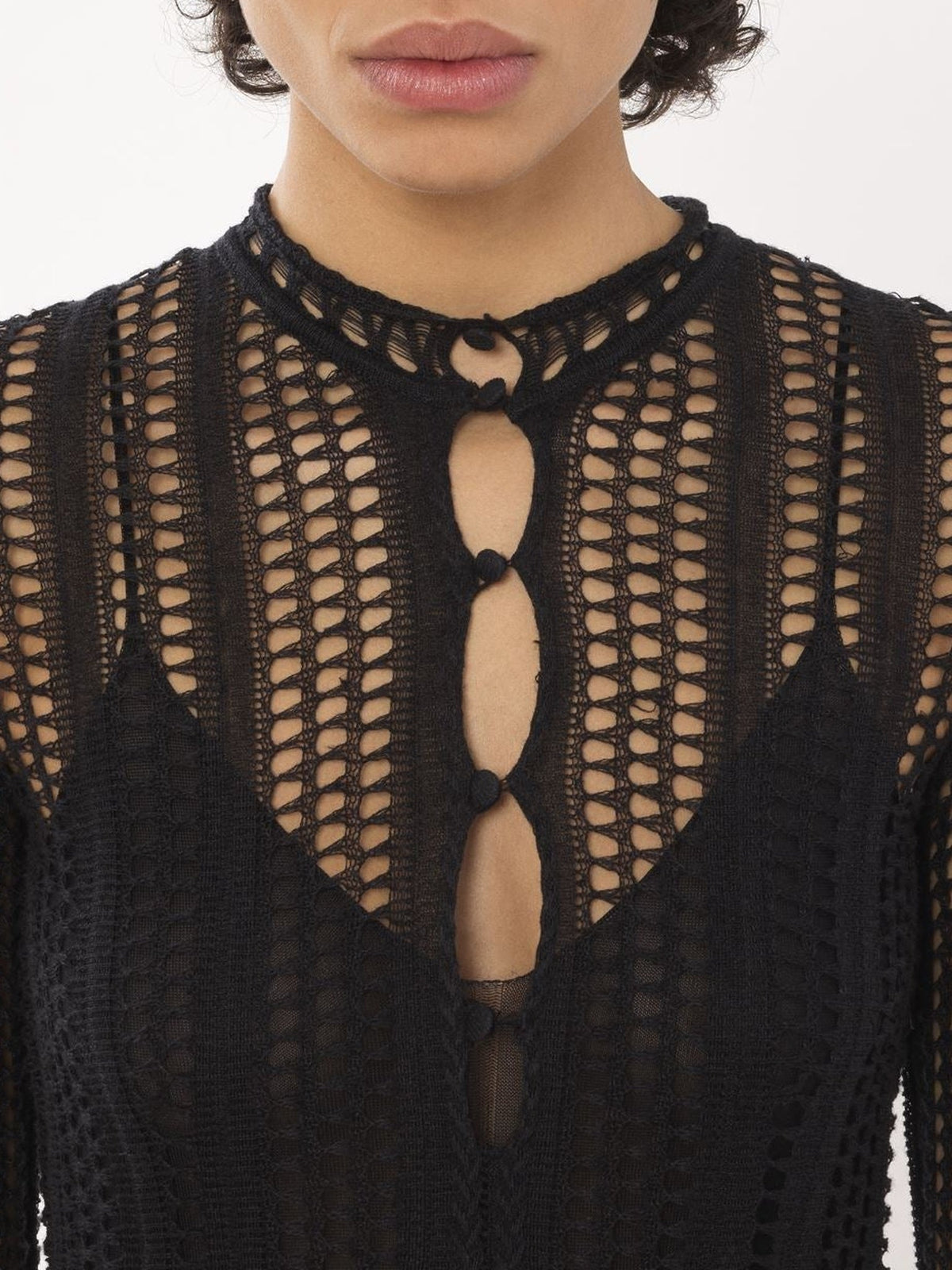 OK PORTE_Robe courte évasée à col boutonné en lin - Black
