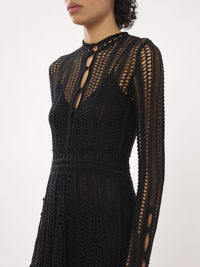 OK PORTE_Robe courte évasée à col boutonné en lin - Black
