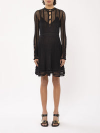 OK PORTE_Robe courte évasée à col boutonné en lin - Black