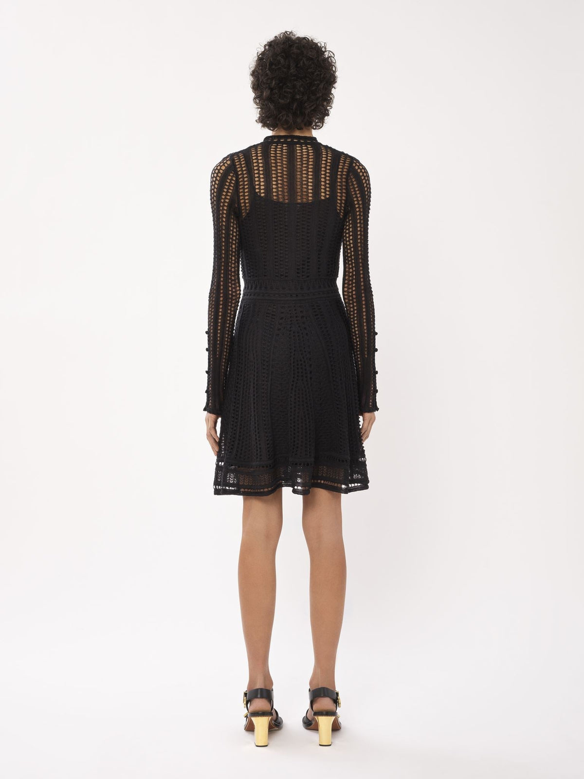 OK PORTE_Robe courte évasée à col boutonné en lin - Black