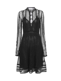 OK PORTE_Robe courte évasée à col boutonné en lin - Black