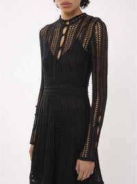 OK PORTE_Robe courte évasée à col boutonné en lin - Black