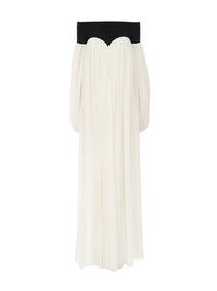 OK PORTE_Robe longue bi-matière à épaules dénudées en laine - Black & White