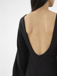 OK PORTE_Robe longue évasée dos ouvert en soie - Black