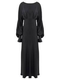 OK PORTE_Robe longue évasée dos ouvert en soie - Black