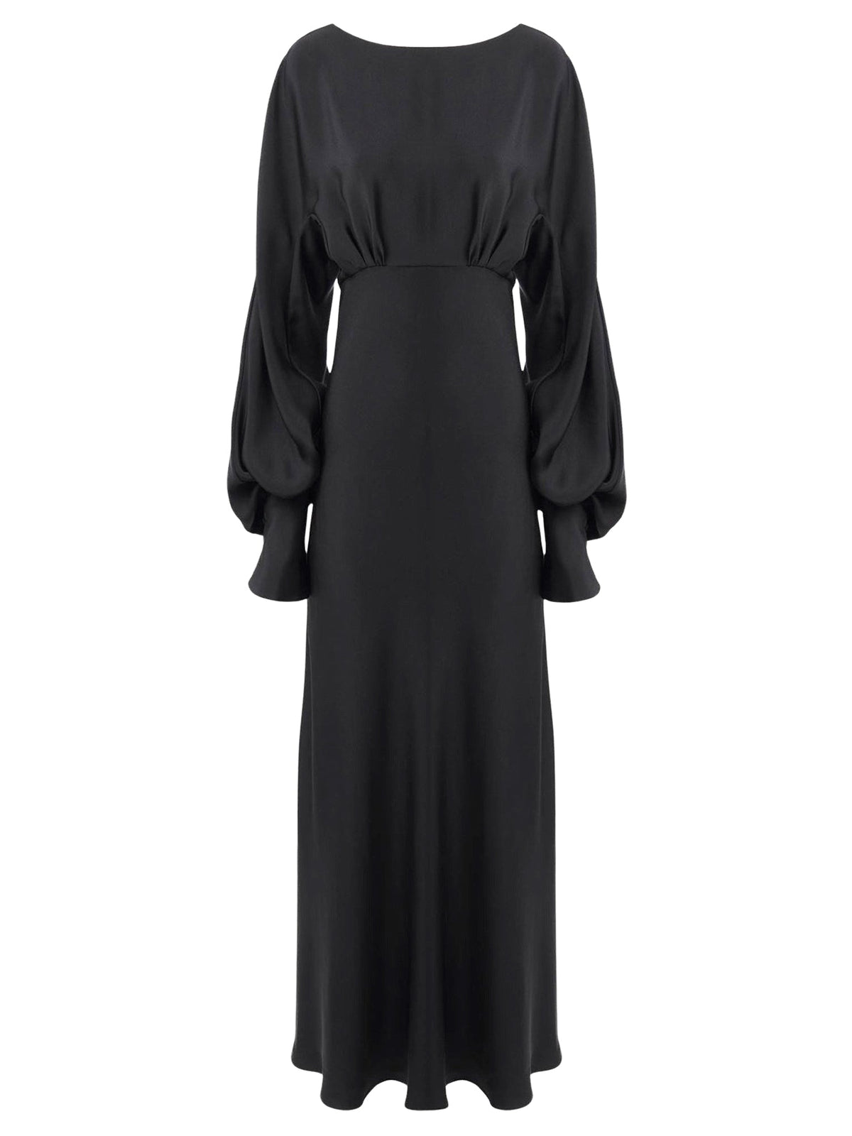 OK PORTE_Robe longue évasée dos ouvert en soie - Black