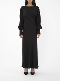 OK PORTE_Robe longue évasée dos ouvert en soie - Black