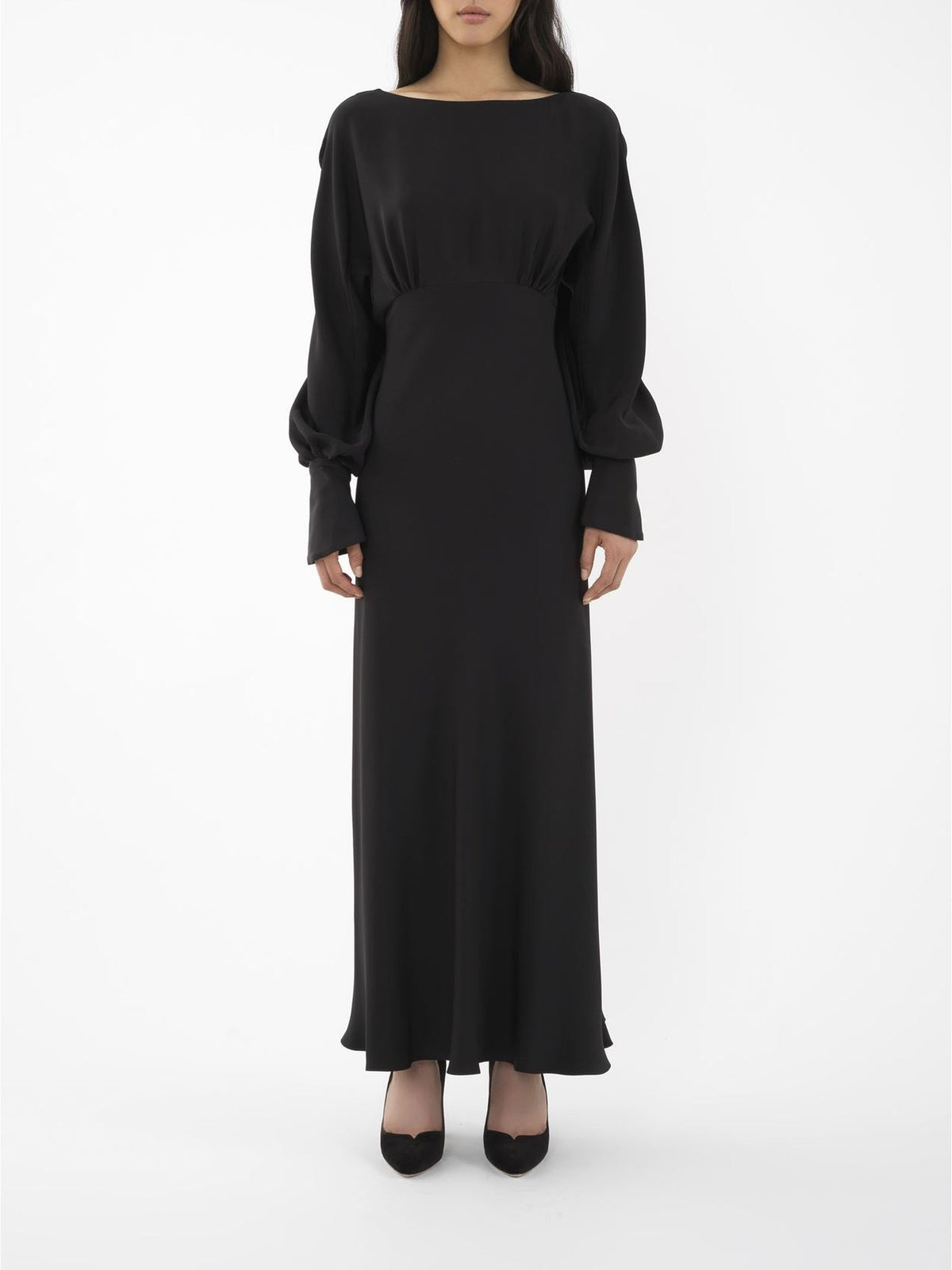 OK PORTE_Robe longue évasée dos ouvert en soie - Black