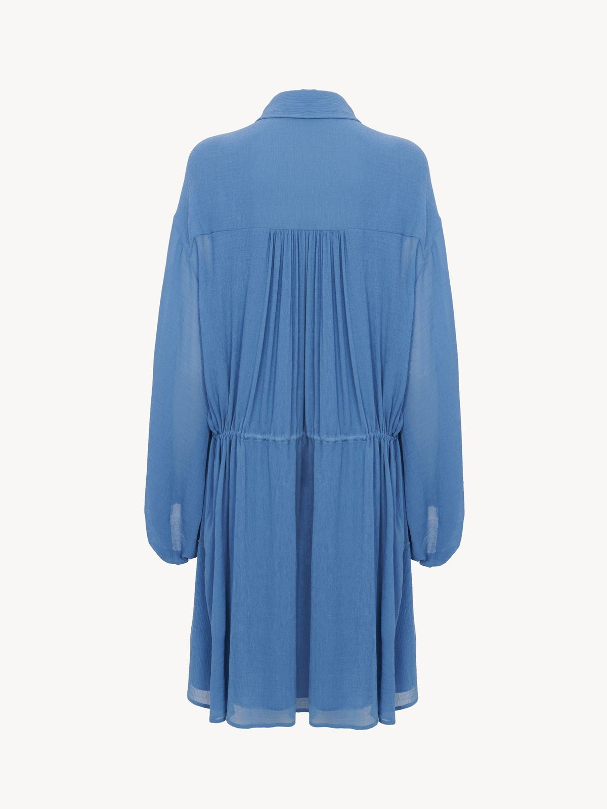 OK PORTE_Robe chemise courte froncée en soie mélangée - Parisian Blue