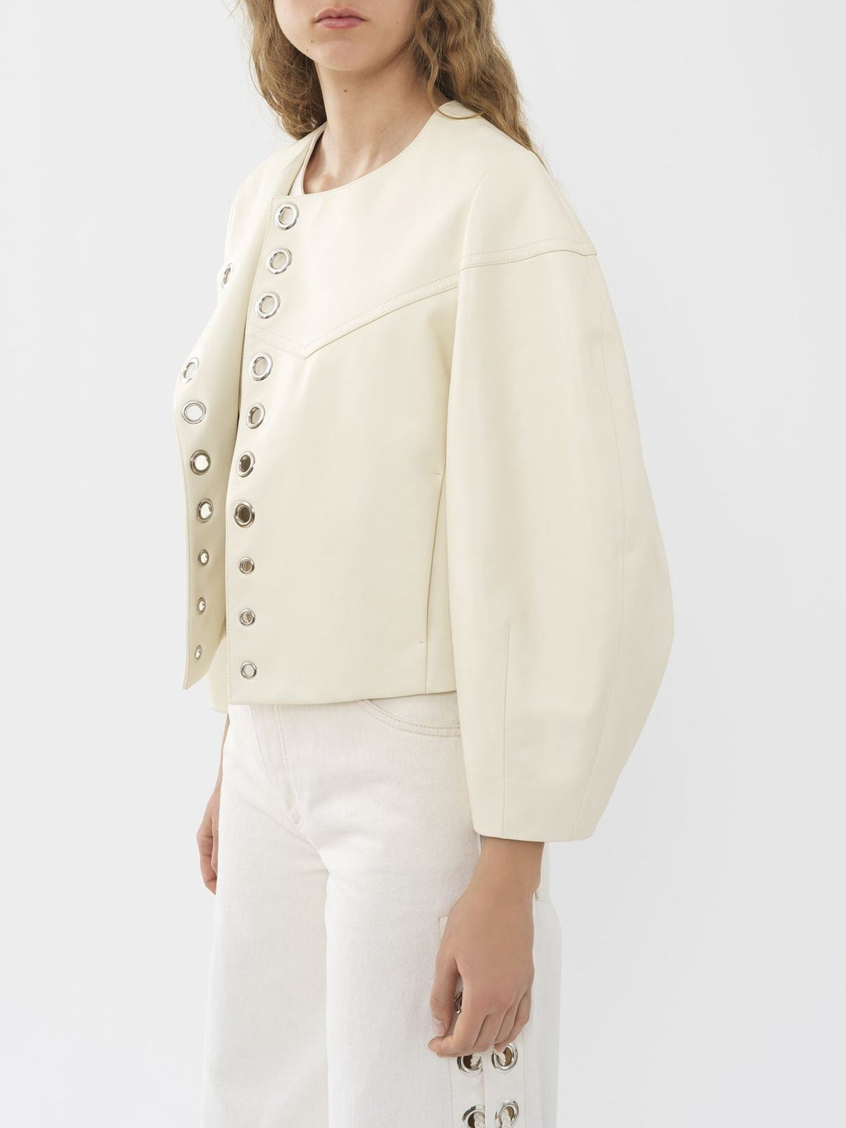OK PORTE_Veste courte ouverte en cuir - Eden White