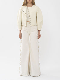OK PORTE_Veste courte ouverte en cuir - Eden White