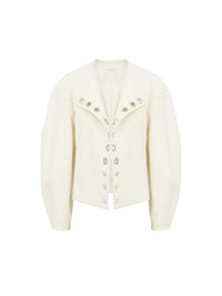 OK PORTE_Veste courte ouverte en cuir - Eden White