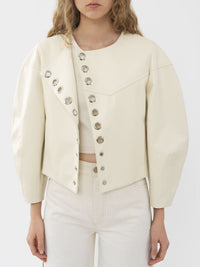 OK PORTE_Veste courte ouverte en cuir - Eden White