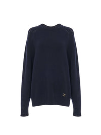 OK PORTE_Pull large col rond en cachemire - Iconic Navy