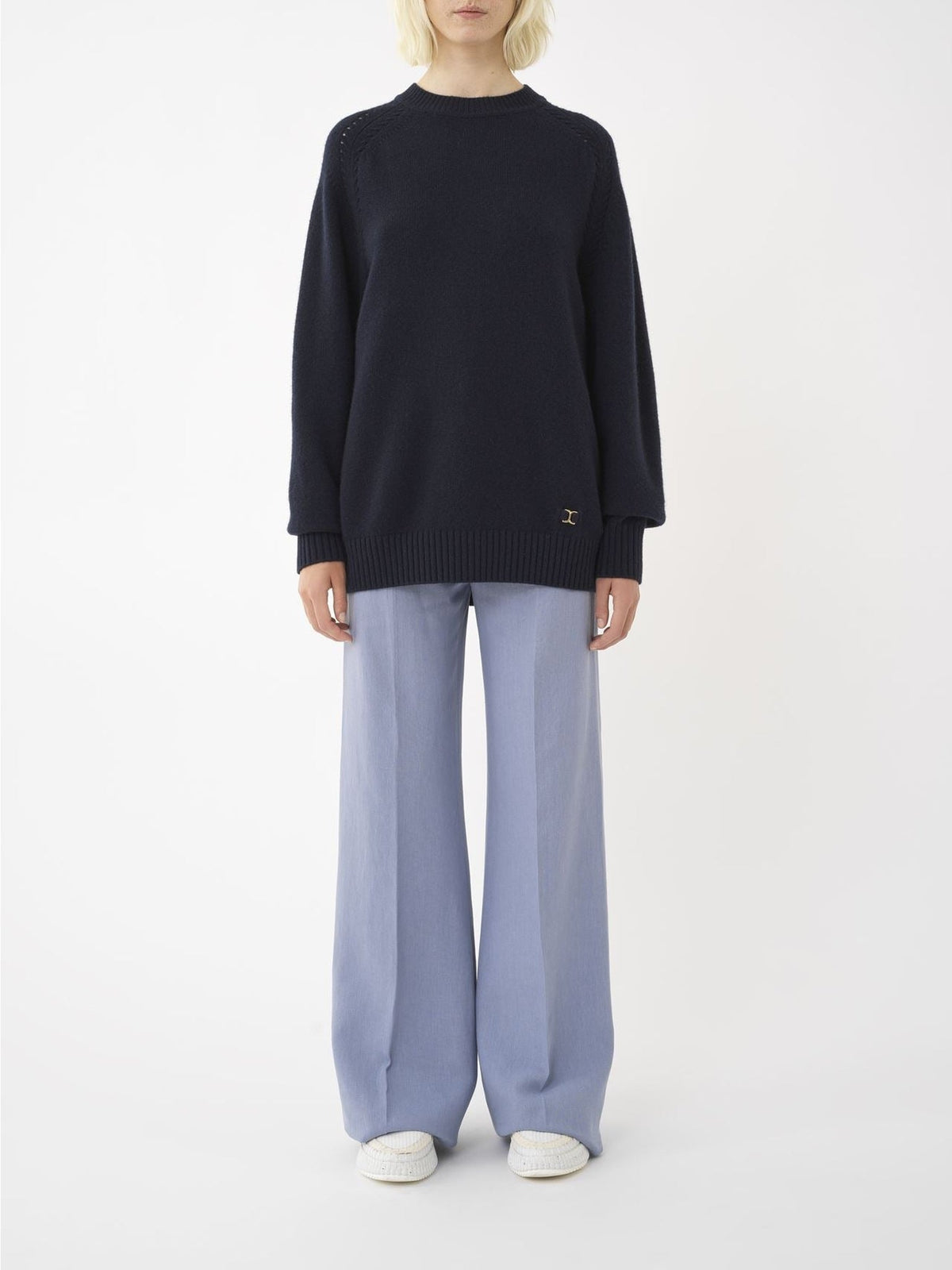 OK PORTE_Pull large col rond en cachemire - Iconic Navy